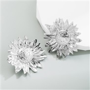 (silvery )ins wind Japan and Korea creative flowers earrings Alloy exaggerating samll ear stud  retro temperament