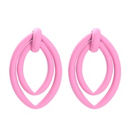 ( Pink)occidental style frosting textured candy colors earrings  multilayer geometry splice wind Metal earring