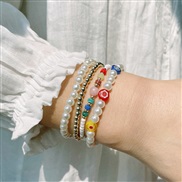 ( white)Europe Japan and Korea Pearl bracelet woman summerins samll student half gem bangle multilayer