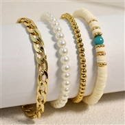 ( white)Bohemian style spring summer crystal Word bracelet woman fashion gold bangle set