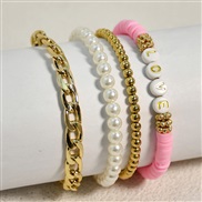 ( Pink )Bohemian style spring summer crystal Word bracelet woman fashion gold bangle set