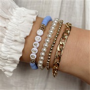 ( blue)Bohemia summer day Word bracelet woman set elasticity Word