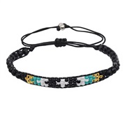 (B Y )ethnic style crystal weave bracelet mandiy set student personality black rope