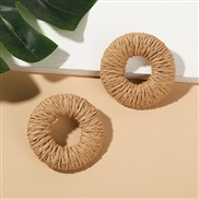( brown)occidental style exaggerating creative geometry Round weave earrings woman ins Korean brief handmade earring