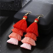 ( Pink) occidental style ethnic style long style color arring woman Bohemia personality multilayer tassel earrings