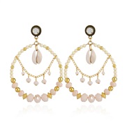 ( Golden white ) fashion retro ethnic style glass ear stud occidental style temperament exaggerating circle circle earr