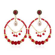 (gookin  red) fashion retro ethnic style glass ear stud occidental style temperament exaggerating circle circle earrings