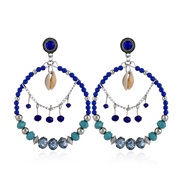 ( anti silver sapphire blue ) fashion retro ethnic style glass ear stud occidental style temperament exaggerating circl