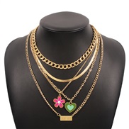 ( Gold) exaggerating multilayer chain  enamel love flowers digit punk wind necklace personality