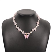 ( Pink)occidental style chain woman  samll wind retro color clavicle imitate Pearl butterfly beads necklace