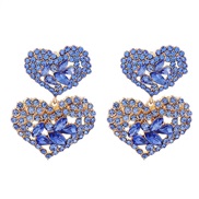( blue)occidental style exaggerating super Alloy diamond Rhinestone geometry woman heart-shaped Modeling earrings woman