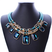 ( blue)occidental style necklace fashion exaggerating Alloy Double layer cortex square crystal clavicle chain