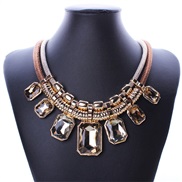 (gold  champagne)occidental style necklace fashion exaggerating Alloy Double layer cortex square crystal clavicle chain