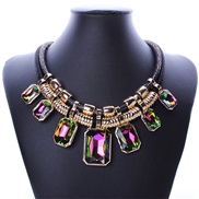 (AB color)occidental style necklace fashion exaggerating Alloy Double layer cortex square crystal clavicle chain