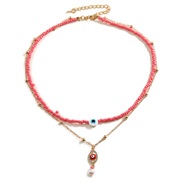 ( Pink)Bohemia fashion beads necklace color beads eyes pendant Pearl clavicle chain multilayer