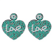 (Cyan ) ethnic style earrings Bohemia leisure love arring Word beads color earring