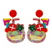 ( red)Bohemia ear stud Hawaii fruits beads sequin beads handmade earrings woman