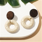 ( white)occidental style creative geometry Wood Round earrings woman ins exaggerating trend handmade earring