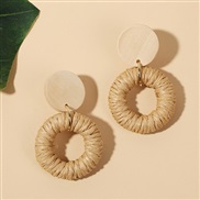 ( brown)occidental style creative geometry Wood Round earrings woman ins exaggerating trend handmade earring