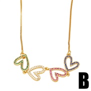 (B) occidental style fashion necklace woman personality color zircon love splice pendant clavicle chainnkb