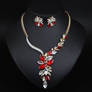 ( red)  occidental style brief Rhinestone gem necklace earrings set banquet woman fashion