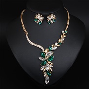 ( green)  occidental style brief Rhinestone gem necklace earrings set banquet woman fashion