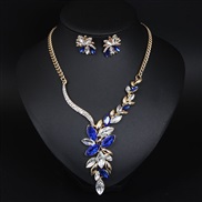 ( blue)  occidental style brief Rhinestone gem necklace earrings set banquet woman fashion