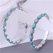 occidental style fashion Metal concise mosaic turquoise exaggerating temperament ear stud