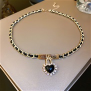 ( necklace  black)Korea diamond enamel love leather twining necklace chain clavicle chain high
