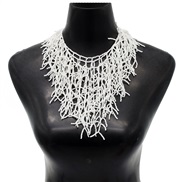 ( white)handmade beads long style tassel necklace three layer beads necklace exaggerating occidental style chain