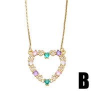 (B) colorful diamond hollow love necklace woman occidental style samll clavicle chainnkb