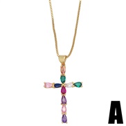 (A) embed colorful diamond zircon cross necklace creative samll chainnkb