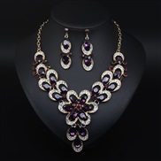 (purple)  occidental style luxurious exaggerating gem flowers clavicle short necklace earrings set