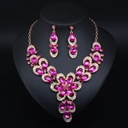 ( rose Red)  occidental style luxurious exaggerating gem flowers clavicle short necklace earrings set