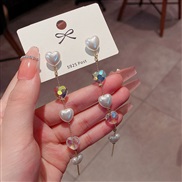 (Egold )silver Korean styleins high crystal long style Pearl earrings woman super temperament ear stud