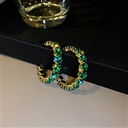 ( Silver needlecircular  green)silver Korea big zircon circle geometry circle earrings fashion brief ear stud arring