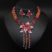 ( red)  exaggerating occidental style tassel Rhinestone necklace earrings set clavicle woman banquet bride