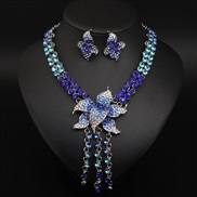 ( blue)  exaggerating occidental style tassel Rhinestone necklace earrings set clavicle woman banquet bride