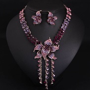 (purple)  exaggerating occidental style tassel Rhinestone necklace earrings set clavicle woman banquet bride