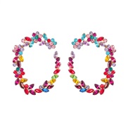 ( Color)occidental style exaggerating earrings colorful diamond flowers Metal ear stud big earrings Bohemian style