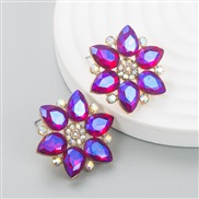 ( rose Red)occidental styleins brief brilliant Alloy diamond flower earrings woman high trend earring arring