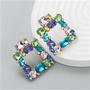(Pastel )occidental style fashion trend Alloy diamond square medium earrings Mini super temperament all-Purpose earring