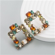 (Coffee color )occidental style fashion trend Alloy diamond square medium earrings Mini super temperament all-Purpose e