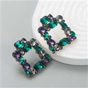 ( Green color)occidental style fashion trend Alloy diamond square medium earrings Mini super temperament all-Purpose ea
