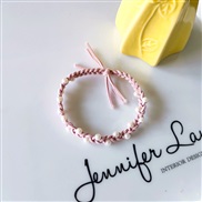 (  PinkPearl )Korean style woman weave Pearl rope leather bow elasticity watch-face head rope