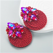 ( red)occidental style wind fashion trend geometry diamond glass diamond elasticity weave earrings exaggerating Earring