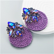 (purple)occidental style wind fashion trend geometry diamond glass diamond elasticity weave earrings exaggerating arring