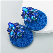( blue)occidental style wind fashion trend geometry diamond glass diamond elasticity weave earrings exaggerating arring