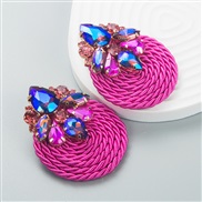 ( rose Red)occidental style wind fashion trend geometry diamond glass diamond elasticity weave earrings exaggerating ar