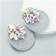 ( AB white)occidental style wind fashion trend geometry diamond glass diamond elasticity weave earrings exaggerating ar